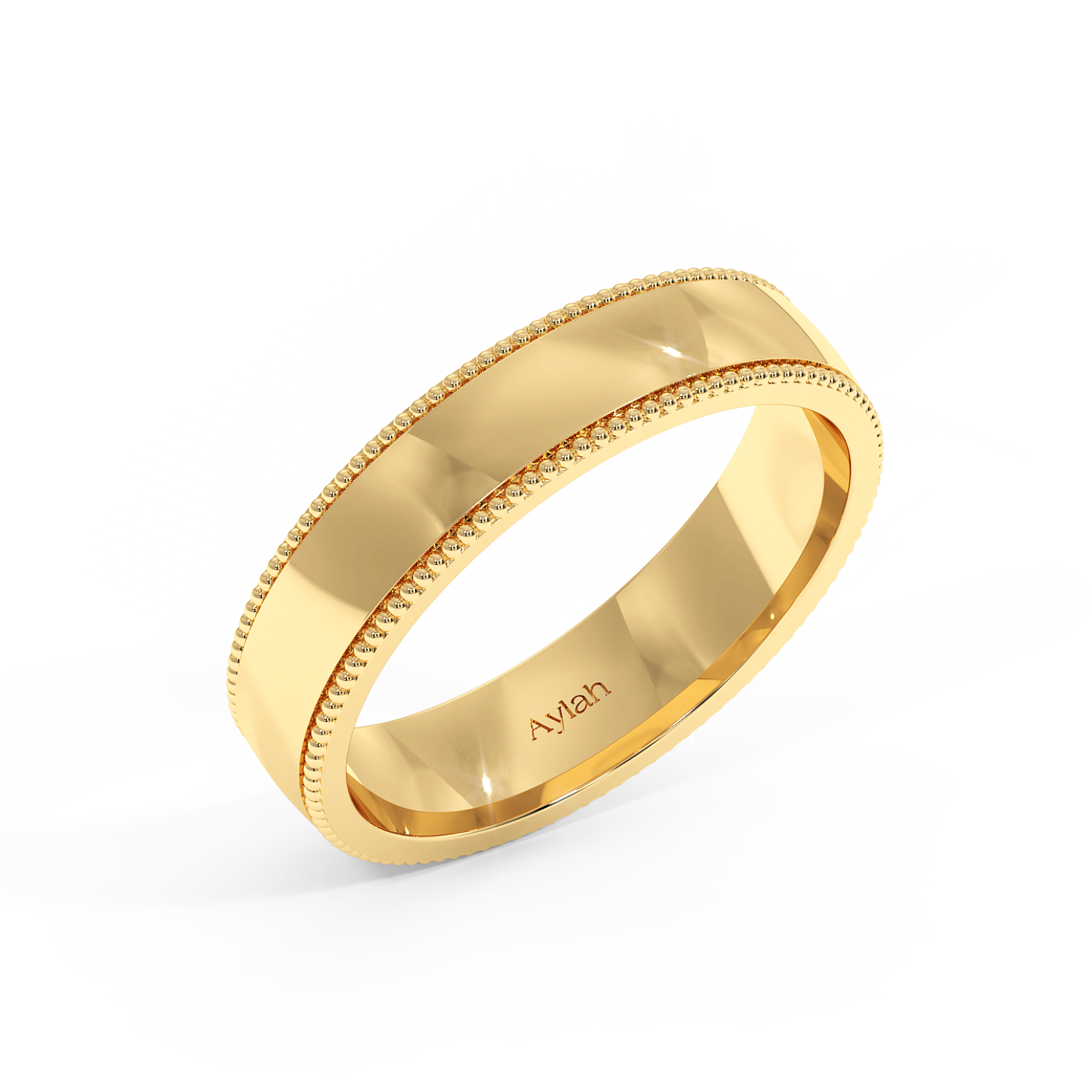 5mm Court Shape Millgrain yellow gold