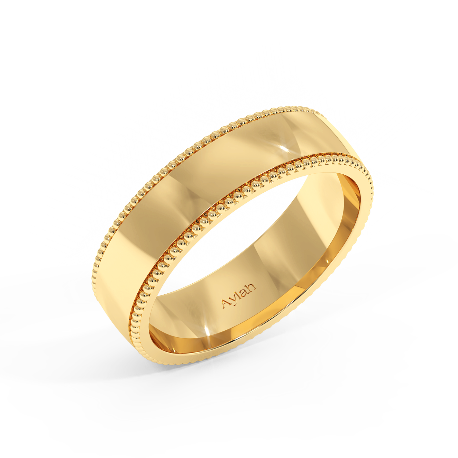 6mm Court Shape Millgrain yellow gold