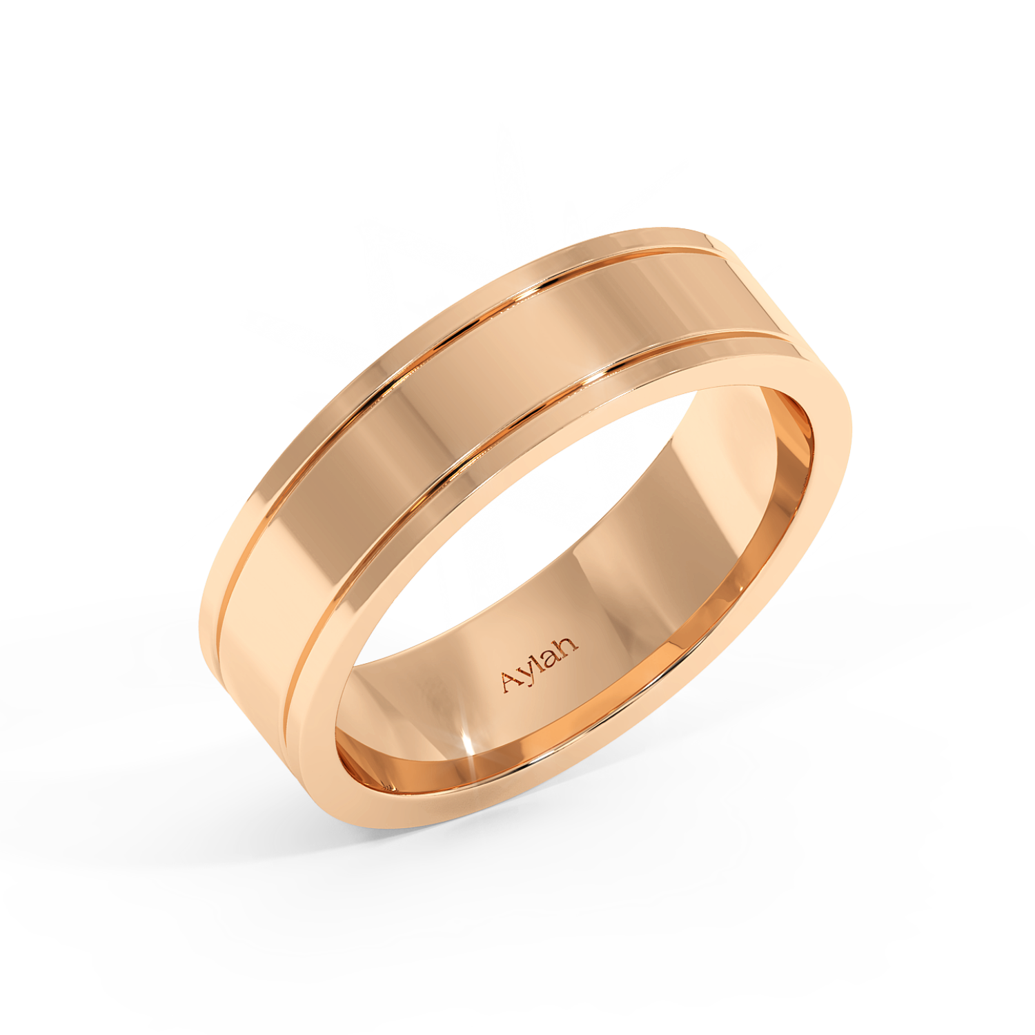 6mm Flat Court Double Grooves rose gold